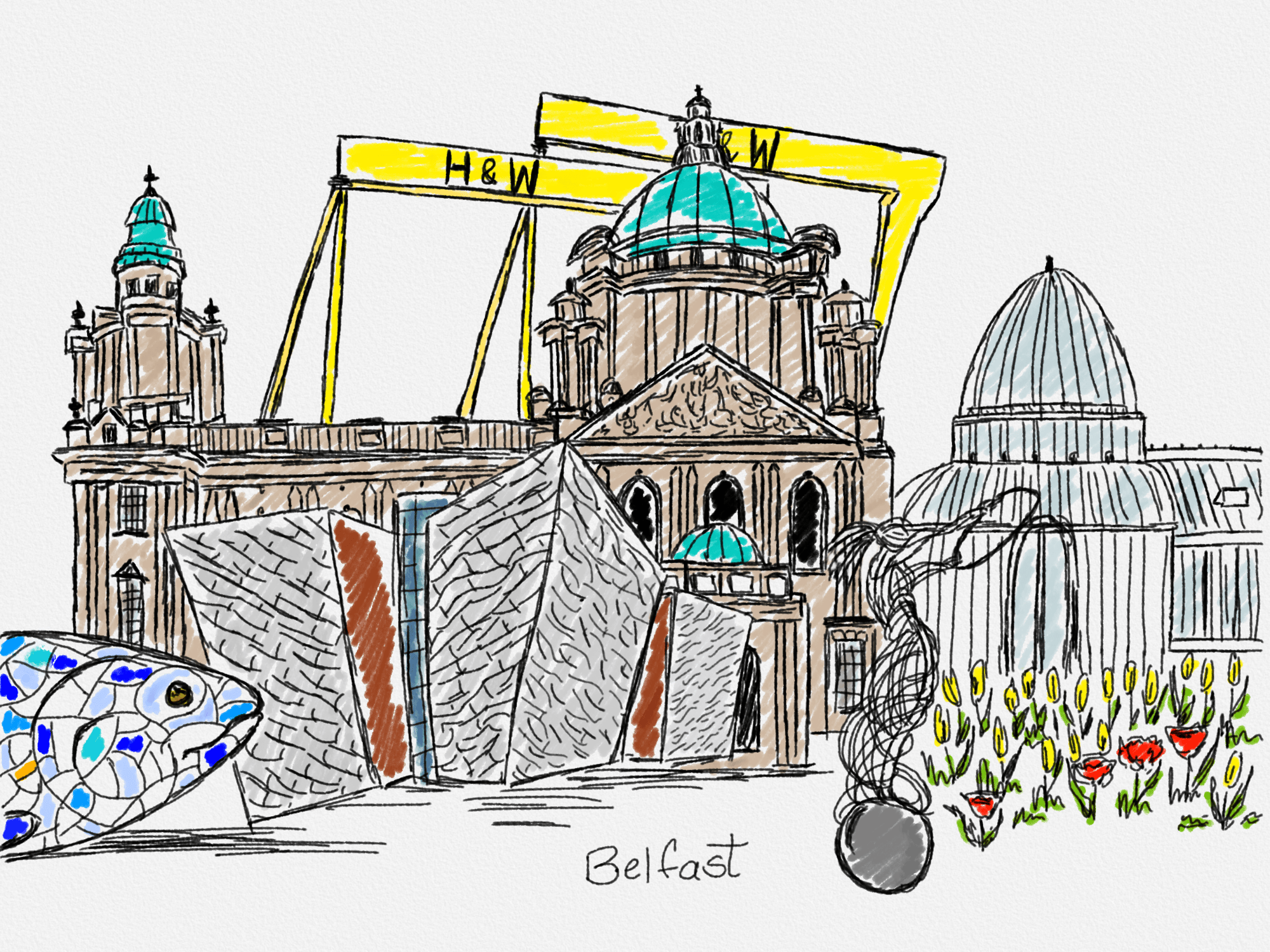 Belfast Landmarks Digital Artwork by Danielle Griffin